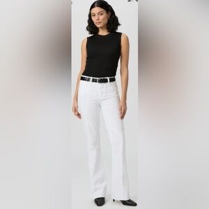 Paige Women's SIze 31 White Denim High Rise Laurel Canyon Raw Hem Flare Jeans